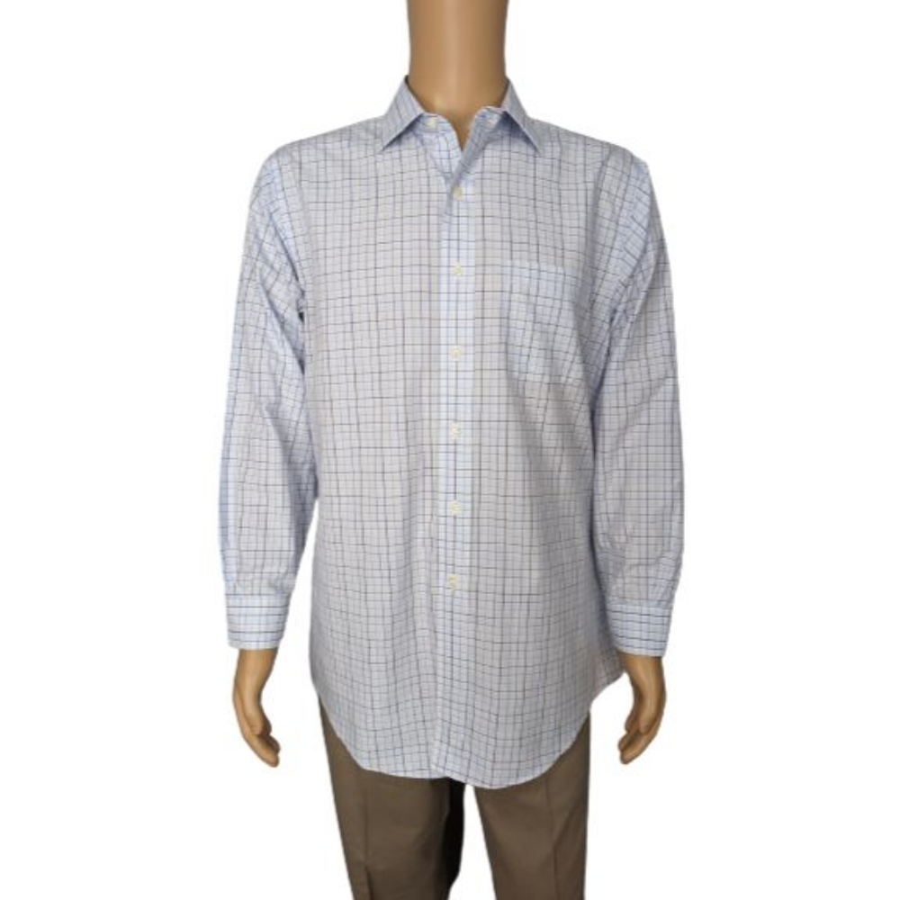Brooks Brothers White and Blue Checkered Print Button Down Shirt 16 1/2